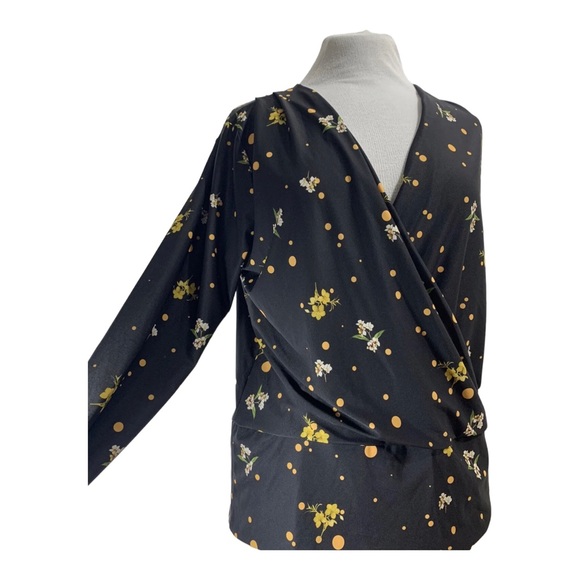 Dorothy Perkins Floral Blouse Top Long Sleeves Black Wrap Front Stretch UK 12 - Picture 5 of 15